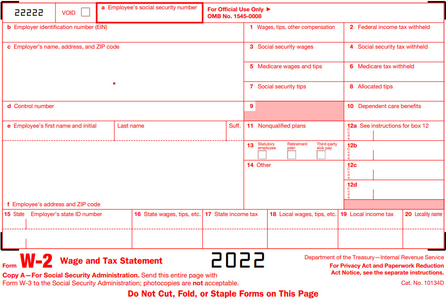 Form W-2 Instructions for 2022