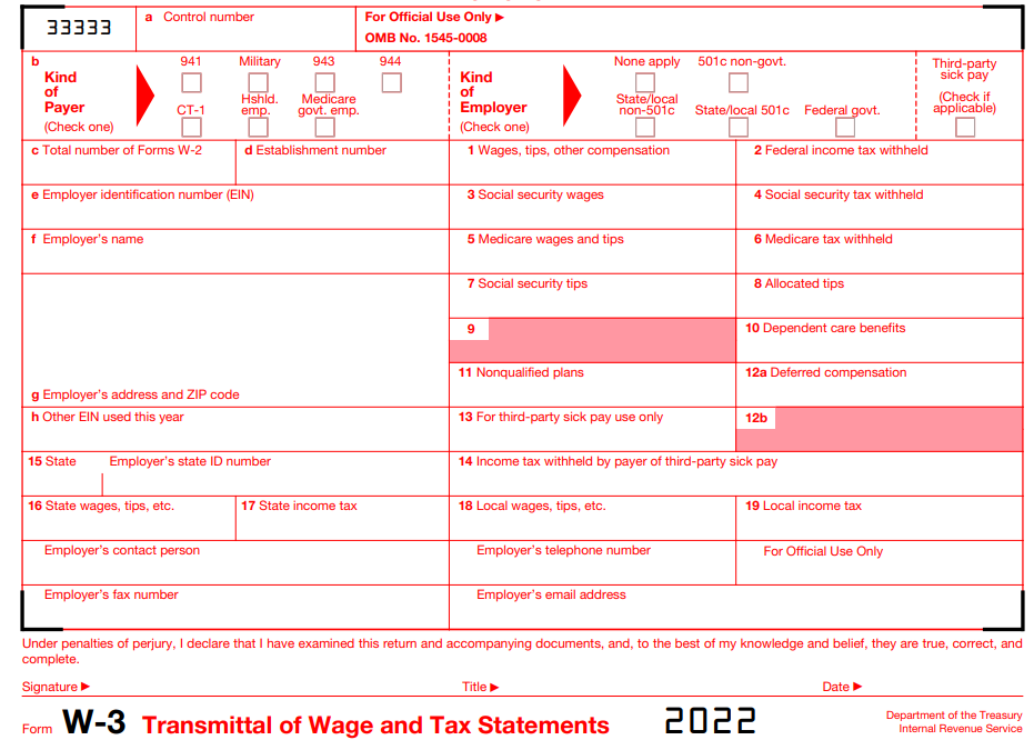 Form W-3 for 2020 tax year