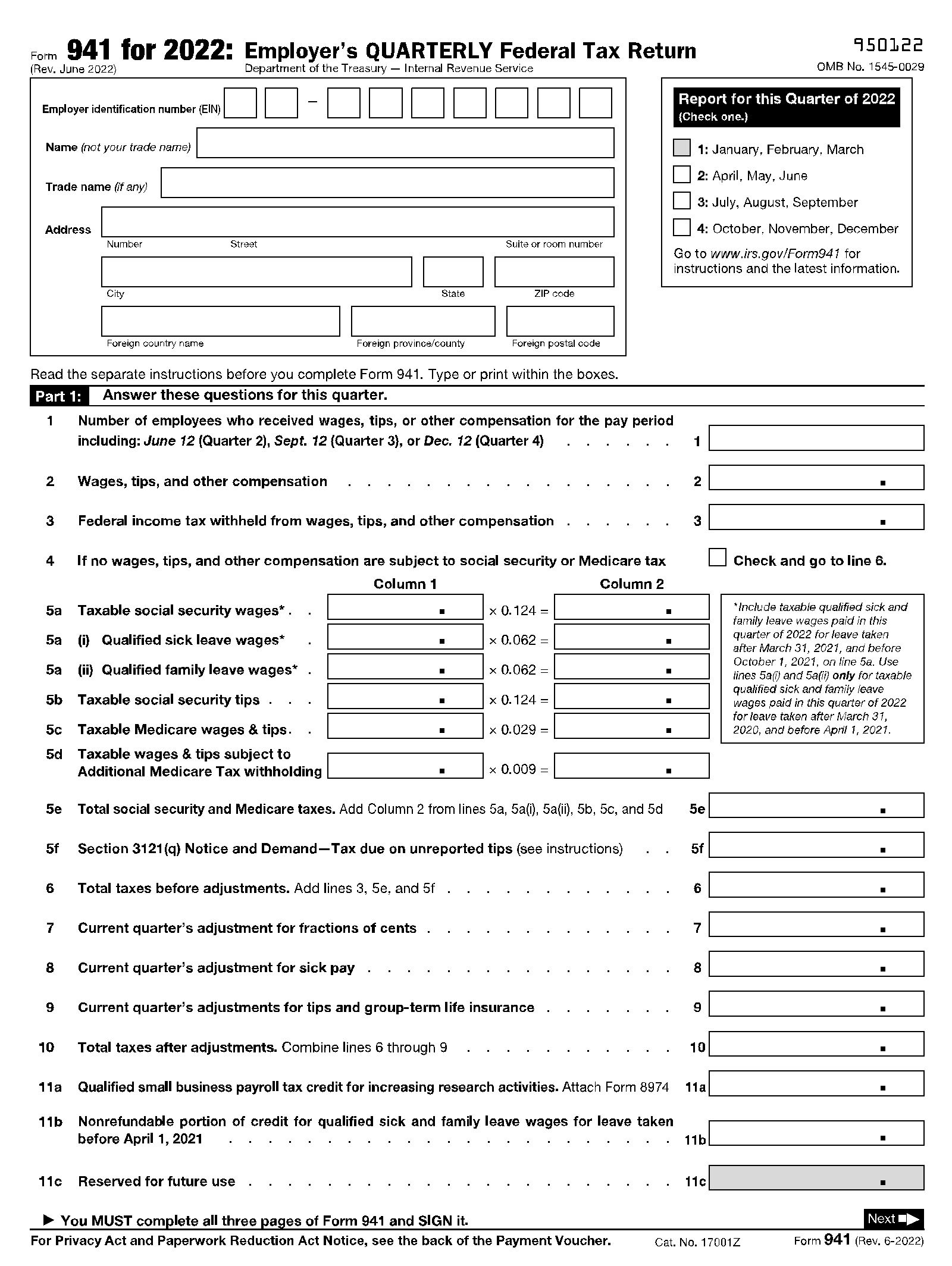 Form 941 for 2022