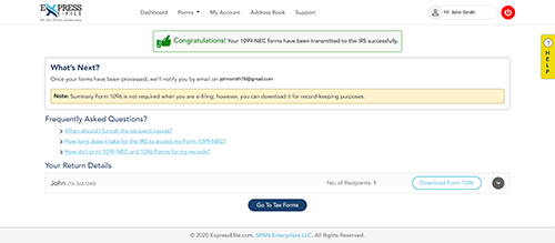 Transmit Form 1099-NEC to the IRS