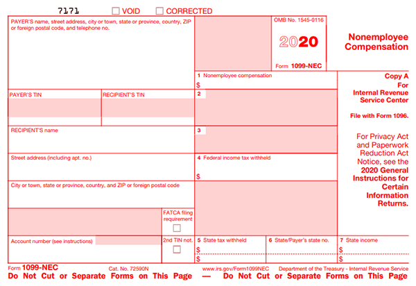 Form 1099-NEC for 2020 tax year