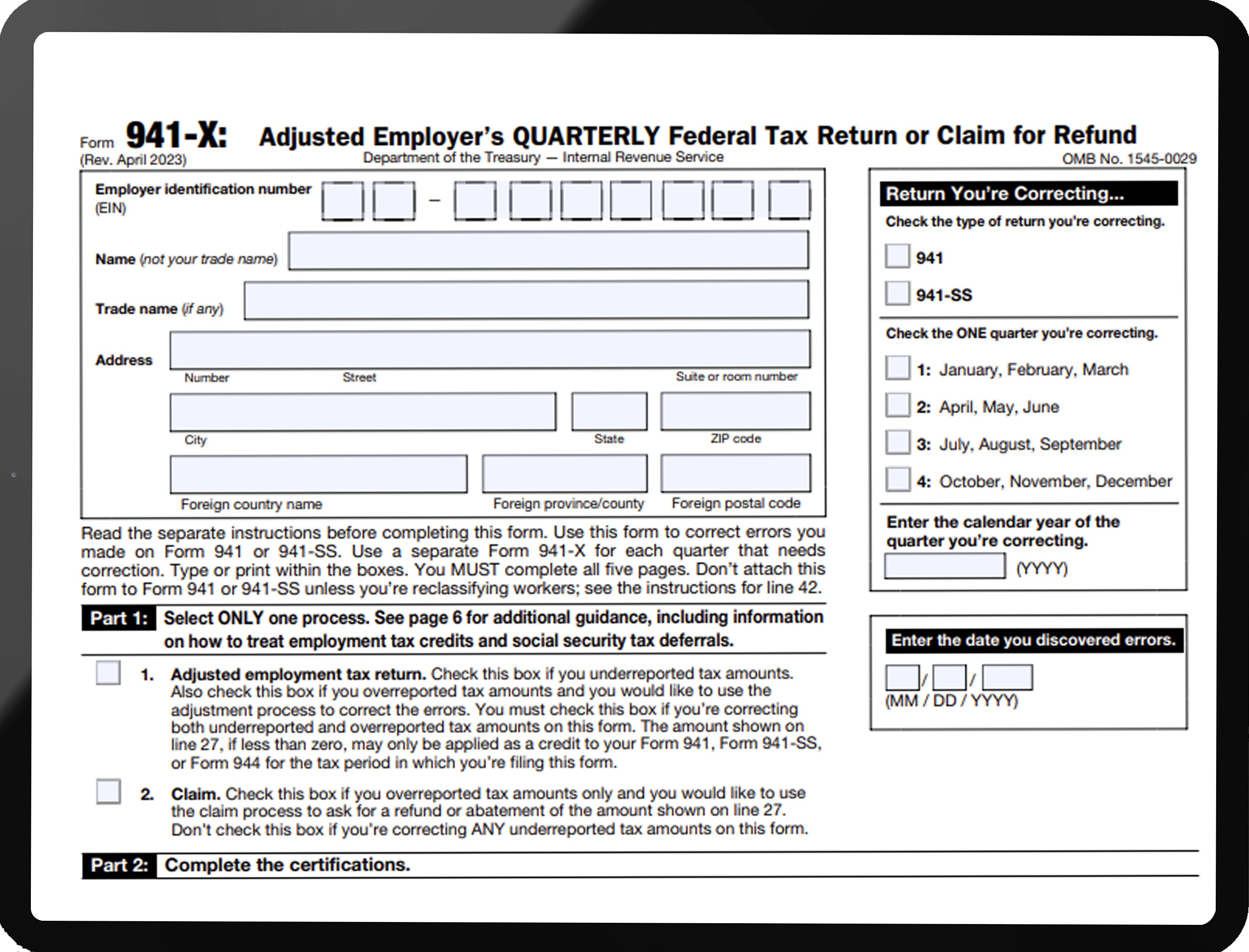 Revised Form 941-X for 2023