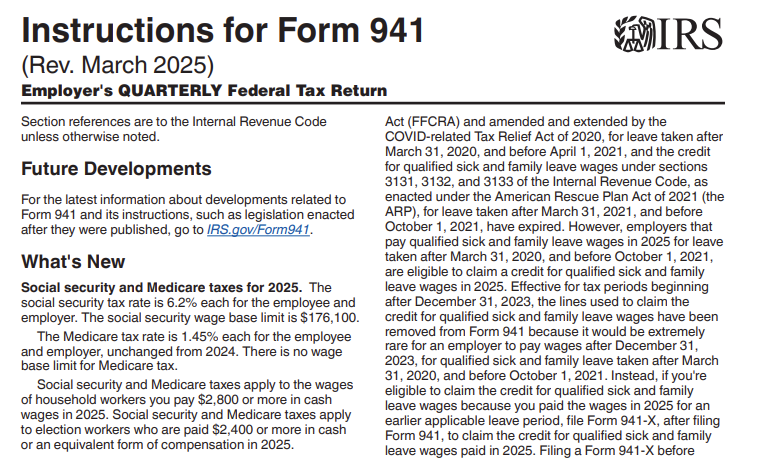 Form 941 instructions