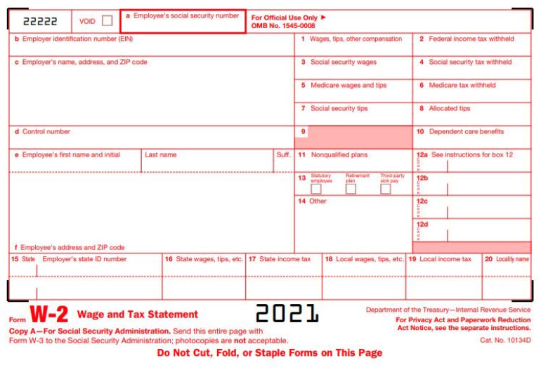 Form W-2 Instructions for 2021