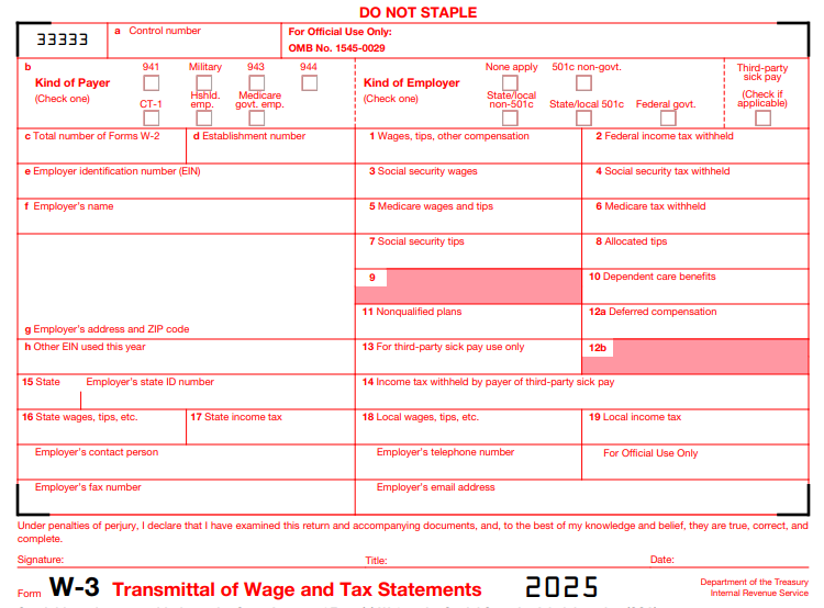 Form W-3 for 2020 tax year