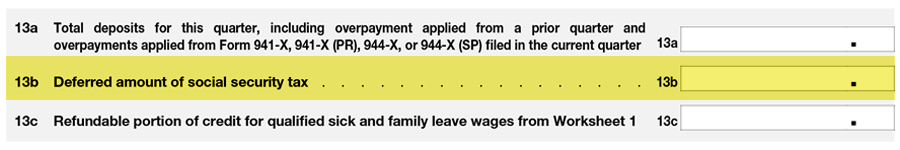 Form 941 Quarter 3 Changes Line 13b