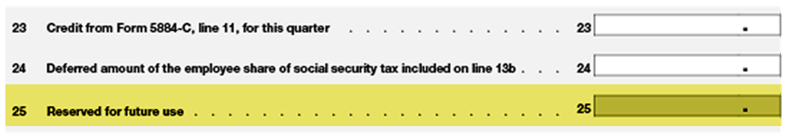 Form 941 Quarter 3 Changes Line 25