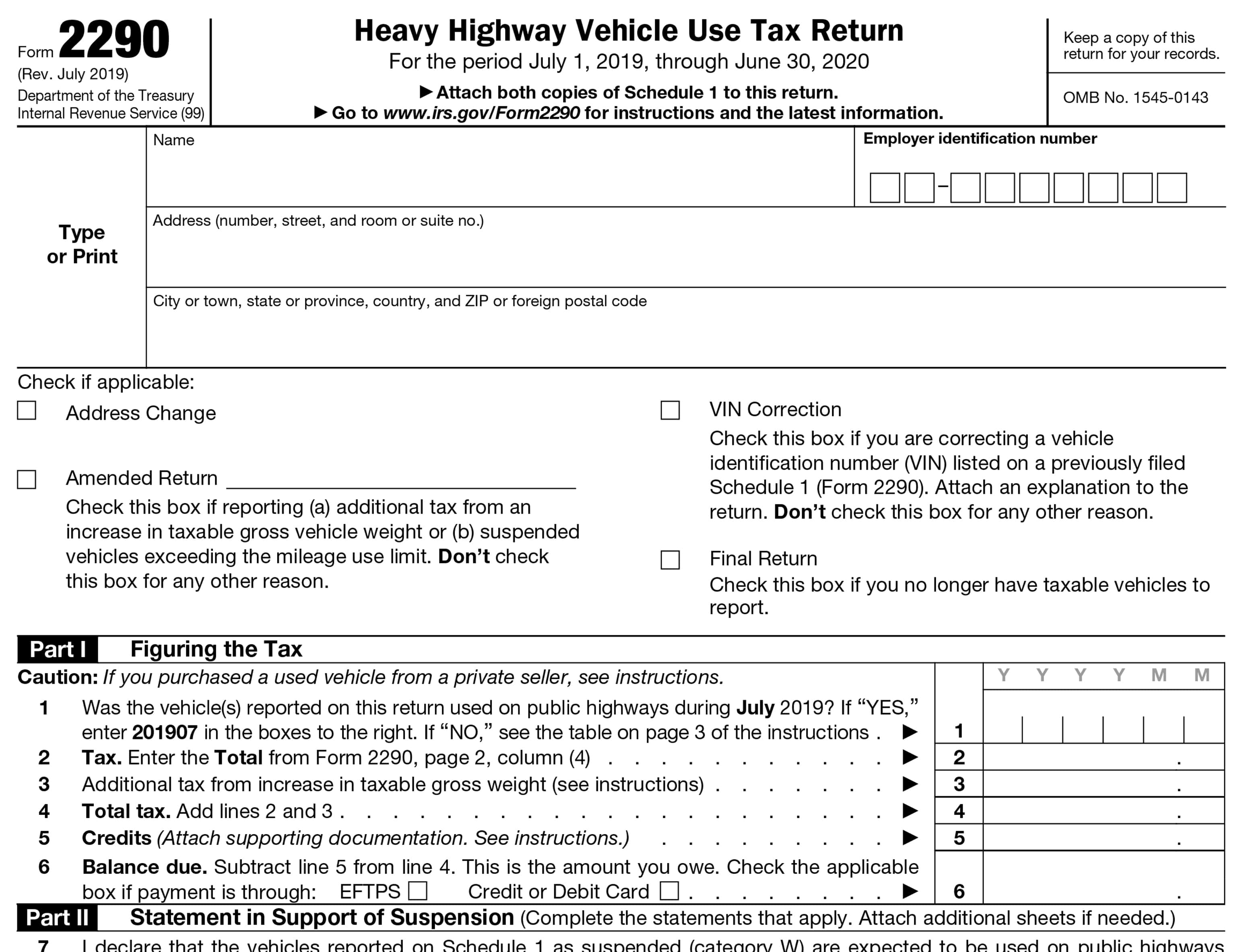 Printable Irs Form 2290 For 2020 Download 2290 Form