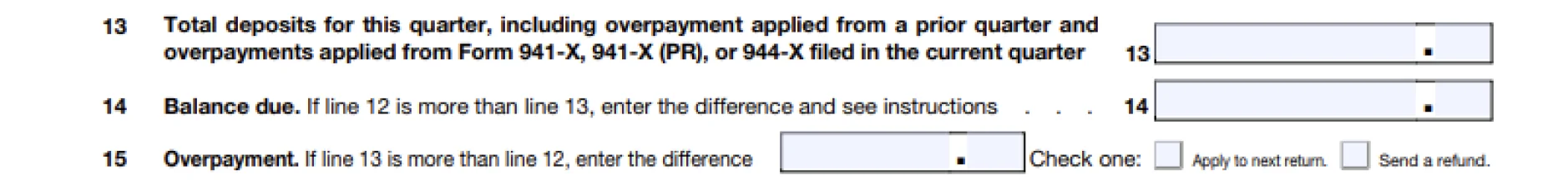 Form 941 - Line 13 to 15
