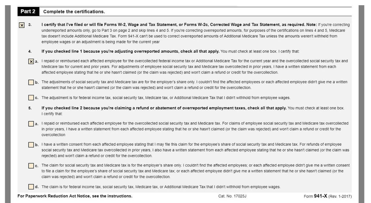 Completing Page 1 (Part 2) of Form 941-X