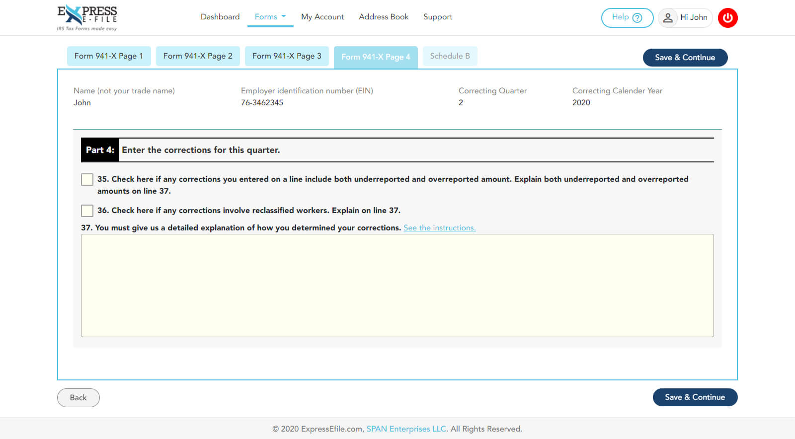 Completing Page 3 (Part 4) of Form 941-X