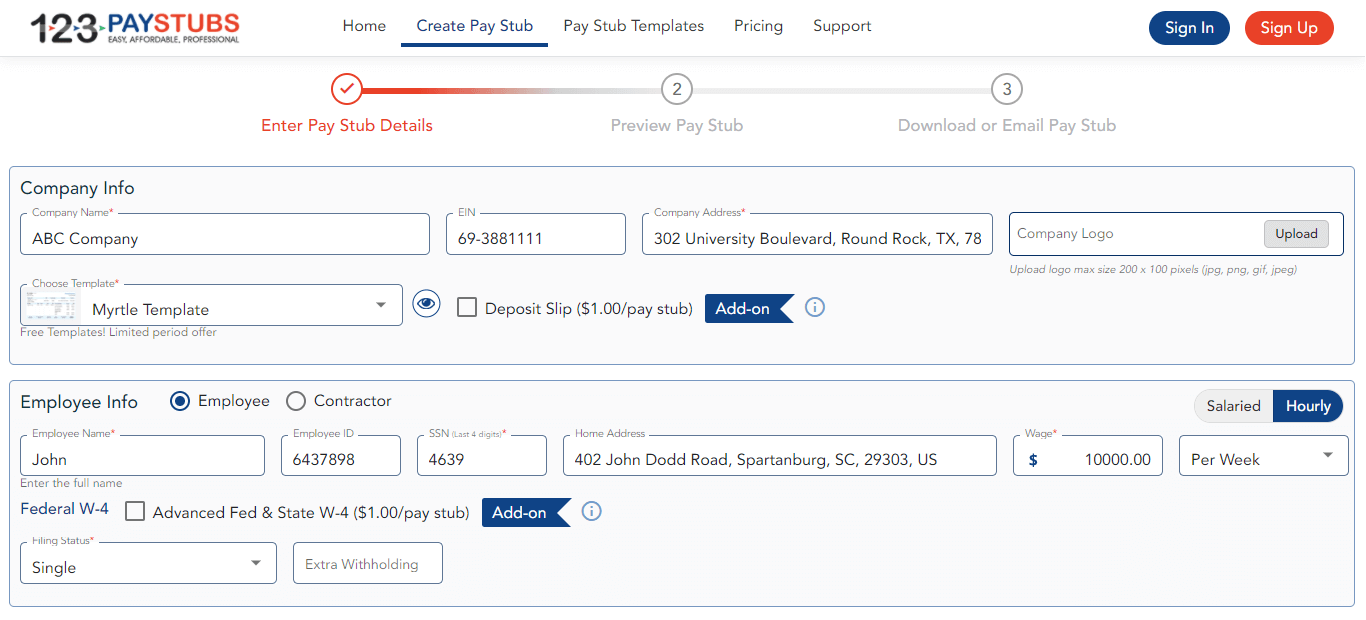 Enter Paystub Details