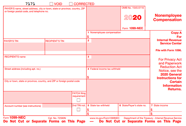Form 1099 NEC for 2020 tax year