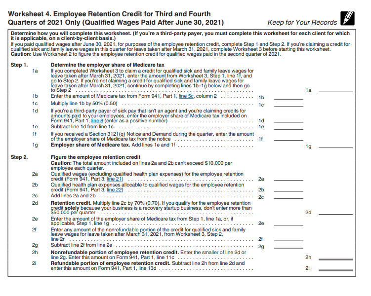 Form 941 worksheet-4 for 2021